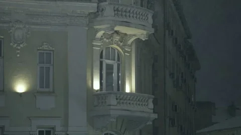 Architectural building in the evening in the center of Sofia with snowfall Stock Footage 328312830