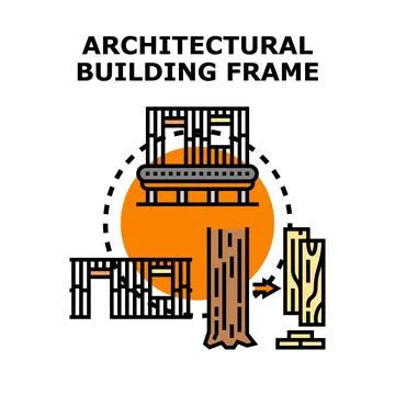 Architectural building frame concept wood building construction Stock Illustration