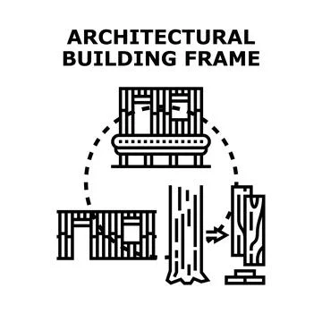 Architectural building frame concept wood building construction Stock Illustration