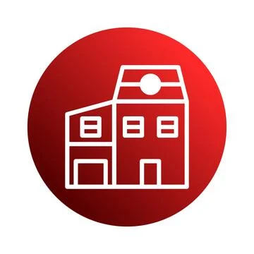Architectural building in red circle with outlines showcases city architect.. Ilustración de archivo