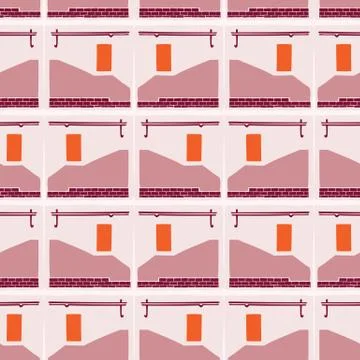 Architectural building window vector seamless pattern. Paper cut style collage Stock Illustration