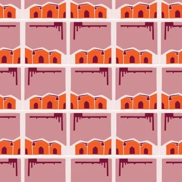 Architectural Buildings Vector Seamless Pattern. Paper Cut Style Collage Ilustración de archivo