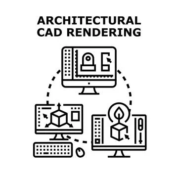 Architectural cad rendering computer aided design process 库存插图