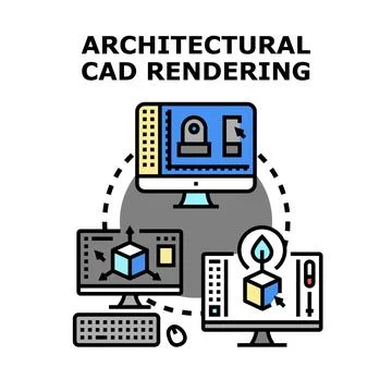 Architectural cad rendering computer aided design process Illustrazione stock