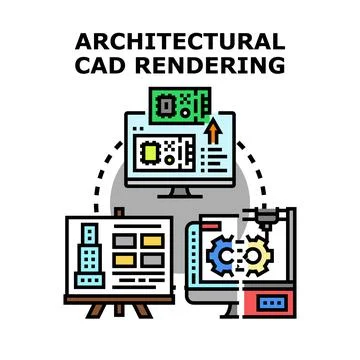 Architectural cad rendering process vector illustration Stock Illustration