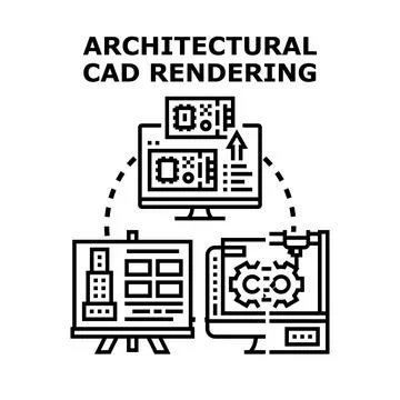 Architectural cad rendering process vector illustration Stock Illustration