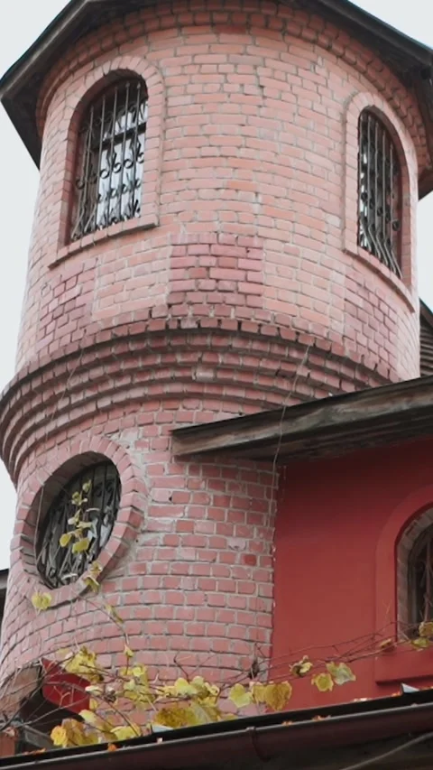 Architectural castle with round tower in deep forest Stock Footage 254915457