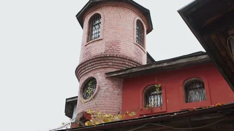 Architectural castle with round tower in deep forest Stock Footage 254915481