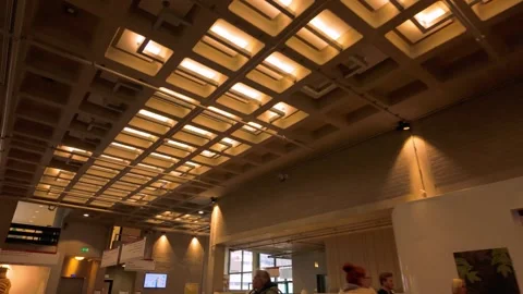 Architectural ceiling light grid at Vrije University Amsterdam Stock Footage 307819865