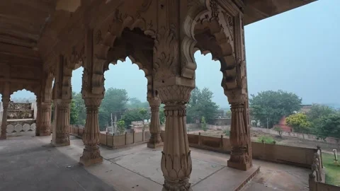 Architectural Columns and Stone Pillars Inside Bharatpur Museum Stock Footage 305895758
