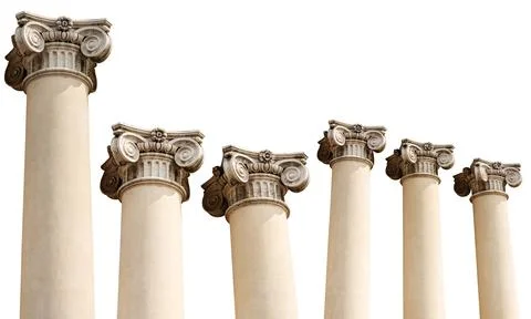 Architectural Columns with Ionic Capitals Isolated on White Background Stock Photos
