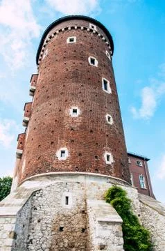 Architectural complex of an ancient, medieval castle on sunny weather Stock Photos
