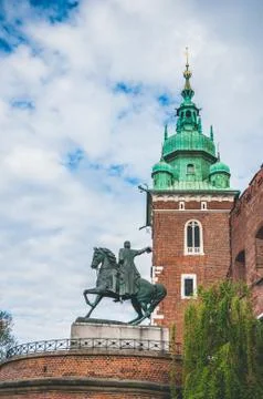 Architectural complex of an ancient, medieval castle on sunny weather Stock Photos