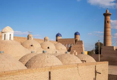 Architectural complex Palvan-darvaza of eastern gate of the Ichan-Kala fortre Stock Photos