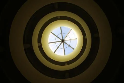 Architectural composition of a circular, spiral, yellow and black shape wit.. 写真素材