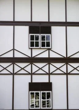 Architectural composition of an exterior wall and timber details Stock Photos