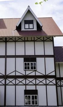 Architectural composition of an exterior wall and timber details Stock Photos