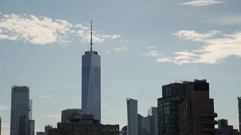 Architectural Depiction Of Towering Modern Structure Set Against Clear Blue Sky Stock Footage 323773561