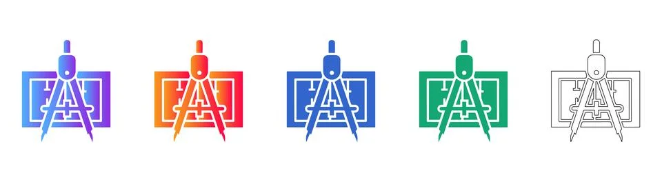 Architectural Design and Drawing Compass Blueprint Icon Collection Stock-Illustration