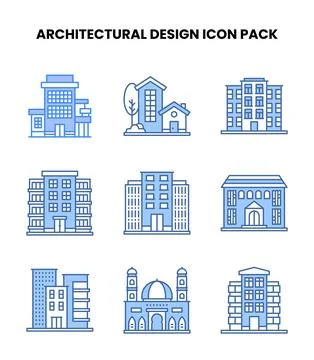 Architectural Design Blue Icons Pack Stock Illustration