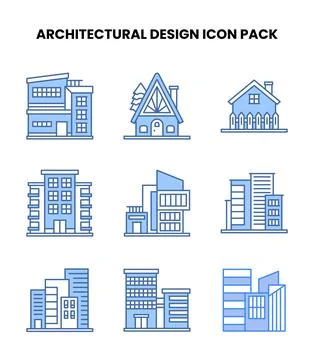 Architectural Design Blue Icons Pack Stock Illustration