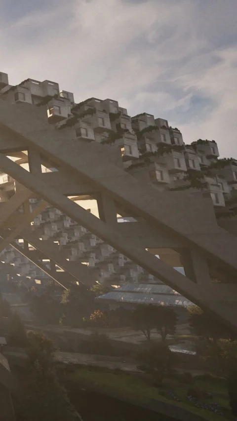 Architectural design features unique building structure in urban landscape Stock Footage 341964884