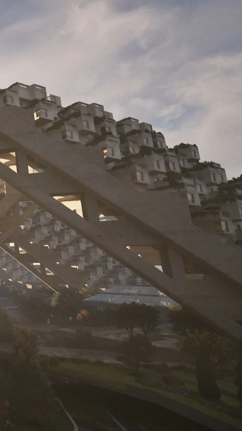 Architectural design features unique building structure in urban landscape Stock Footage 341965035