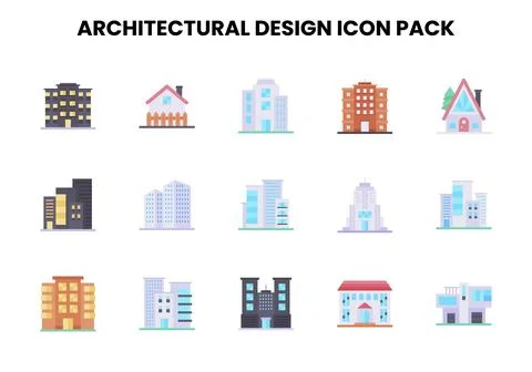 Architectural Design Flat Design Icons Pack Stock Illustration