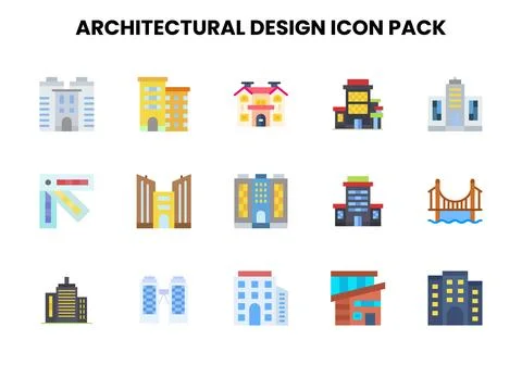 Architectural Design Flat Icons Pack Stock Illustration
