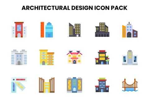 Architectural Design Flat Scalable Icons Pack Stock Illustration
