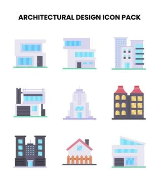 Architectural Design Flat Set Icons Pack Stock Illustration
