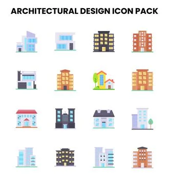 Architectural Design Flat UI Icons Pack Illustrazione stock