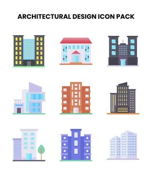 Architectural Design Flat Vector Icons Pack Stock Illustration