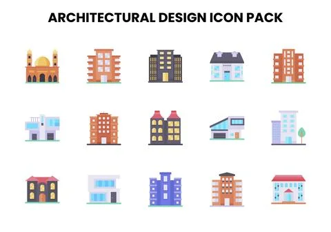 Architectural Design Flat Vector Icons Pack Stock Illustration