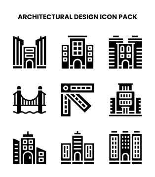 Architectural Design Glyph Bundle Icons Pack Stock Illustration