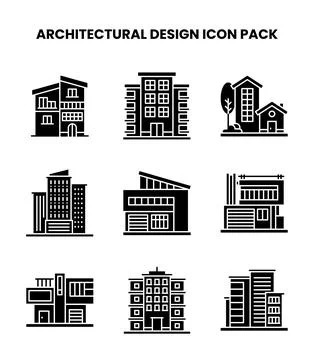 Architectural Design Glyph Graphics Icons Pack Stock Illustration