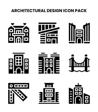 Architectural Design Glyph Set Icons Pack Stock Illustration