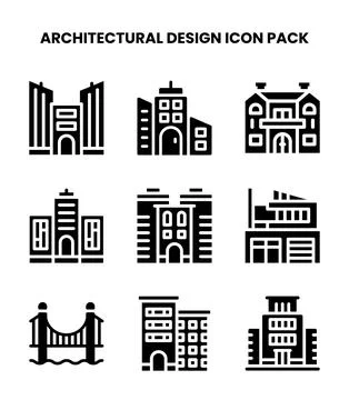 Architectural Design Glyph Vector Icons Pack Stock Illustration