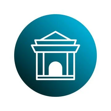 Architectural design of an iconic building on a gradient blue sphere visual.. Ilustración de archivo