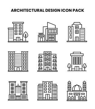 Architectural Design Line Bundle Icons Pack Stock Illustration
