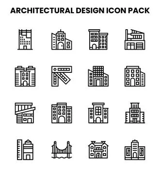 Architectural Design Line Design Icons Pack Stock Illustration