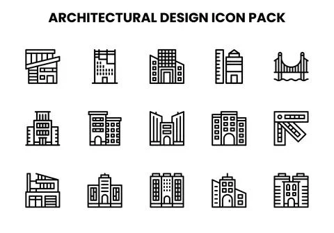 Architectural Design Line Design Icons Pack Illustrazione stock
