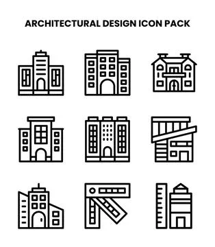 Architectural Design Line Graphics Icons Pack Stock Illustration