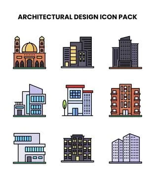 Architectural Design Lineal Color Set Icons Pack Stock Illustration