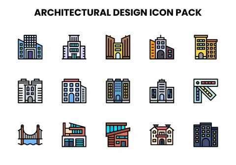 Architectural Design Lineal Color Vector Icons Pack Stock Illustration
