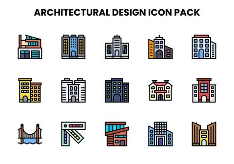 Architectural Design Lineal Color Vector Icons Pack Stock Illustration
