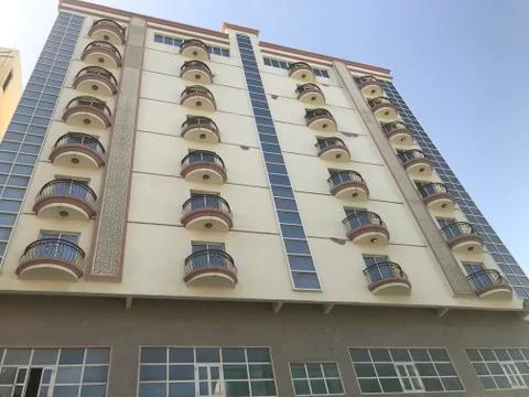 Architectural Design or front elevation of high rise building with projected  库存照片