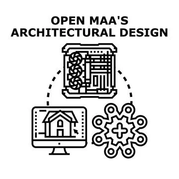 Architectural design project process with technology Illustrazione stock