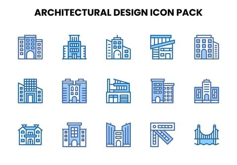 Architectural Design Two Colour Graphics Icons Pack 스톡 일러스트