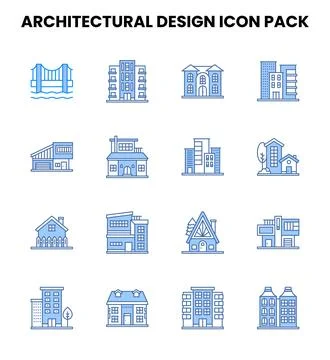 Architectural Design Two Colour Set Icons Pack Stock Illustration